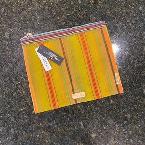 Consuela’s Large Slim Zip Mesh Pouch-Yellow, Red, Lime Green, Black Stripe-Elena